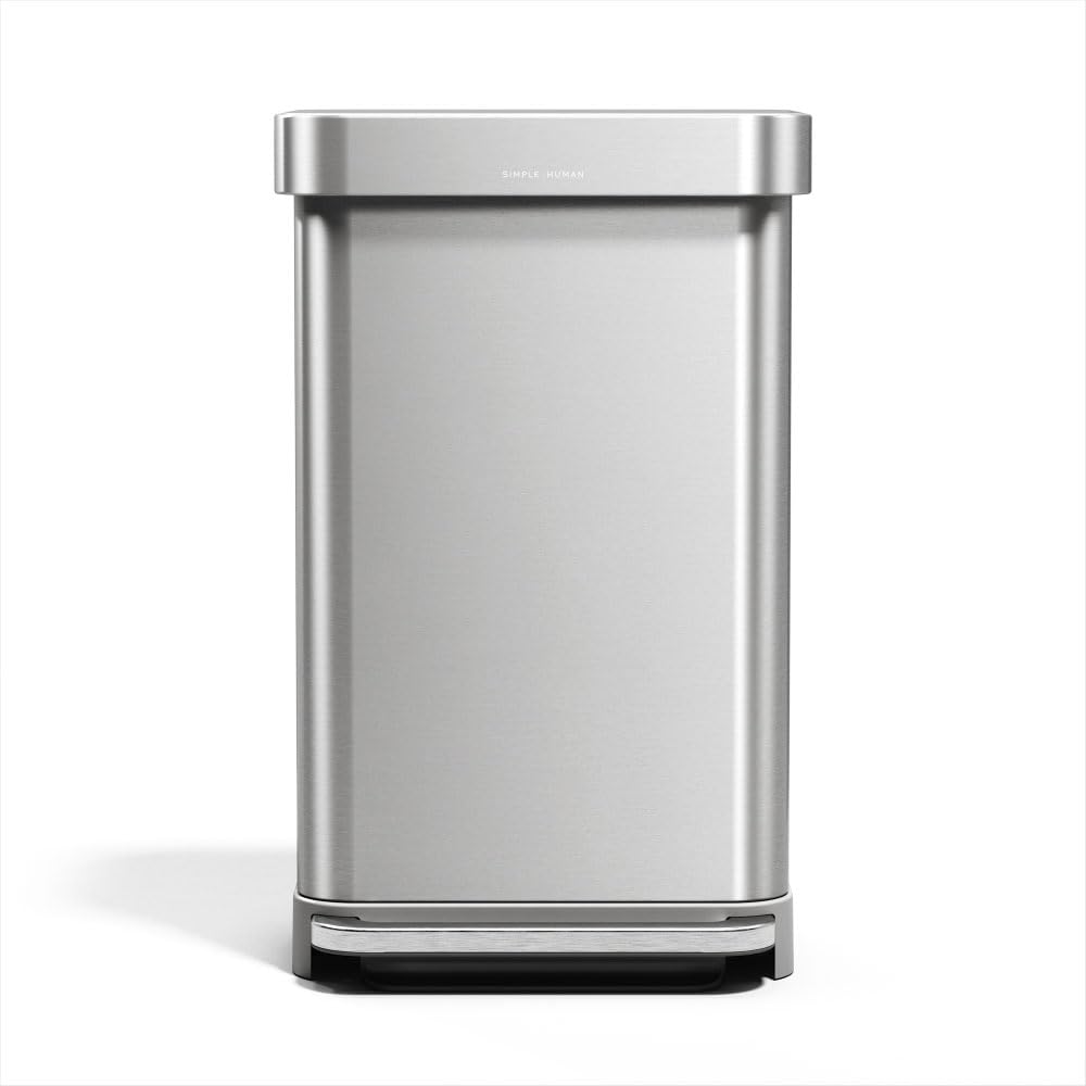simplehuman 45 Liter / 12 Gallon Rectangular Hands-Free Step Trash Can with Soft-Close Lid