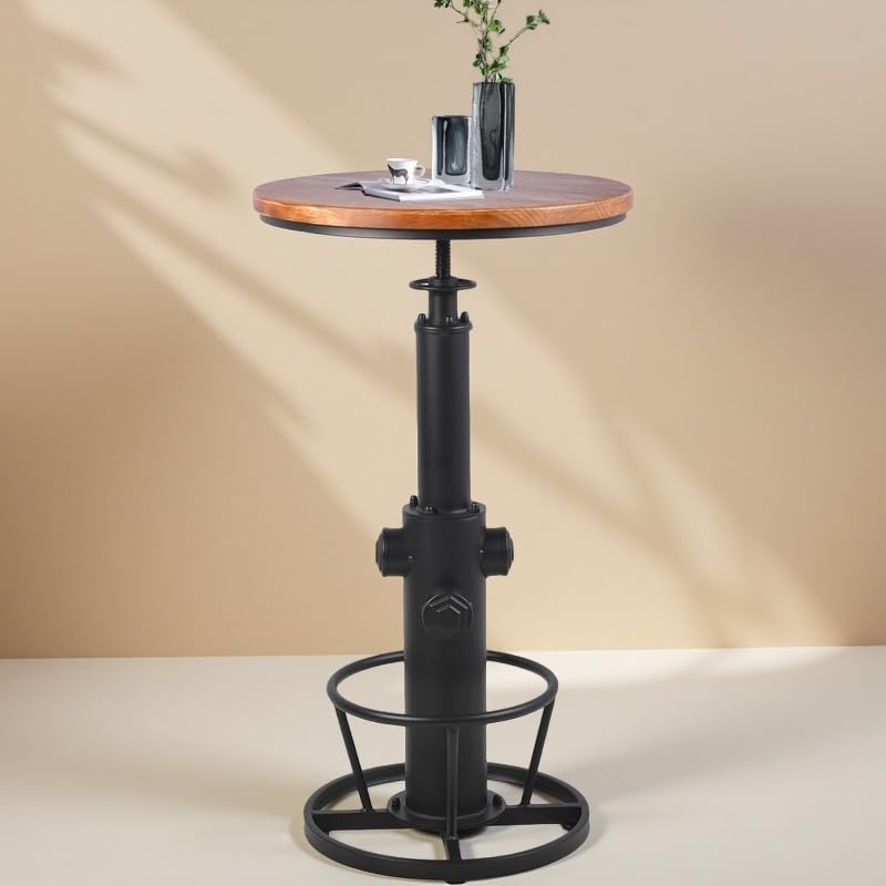 Vintage Height-Adjustable Bistro Table — Industrial, Swivel Top