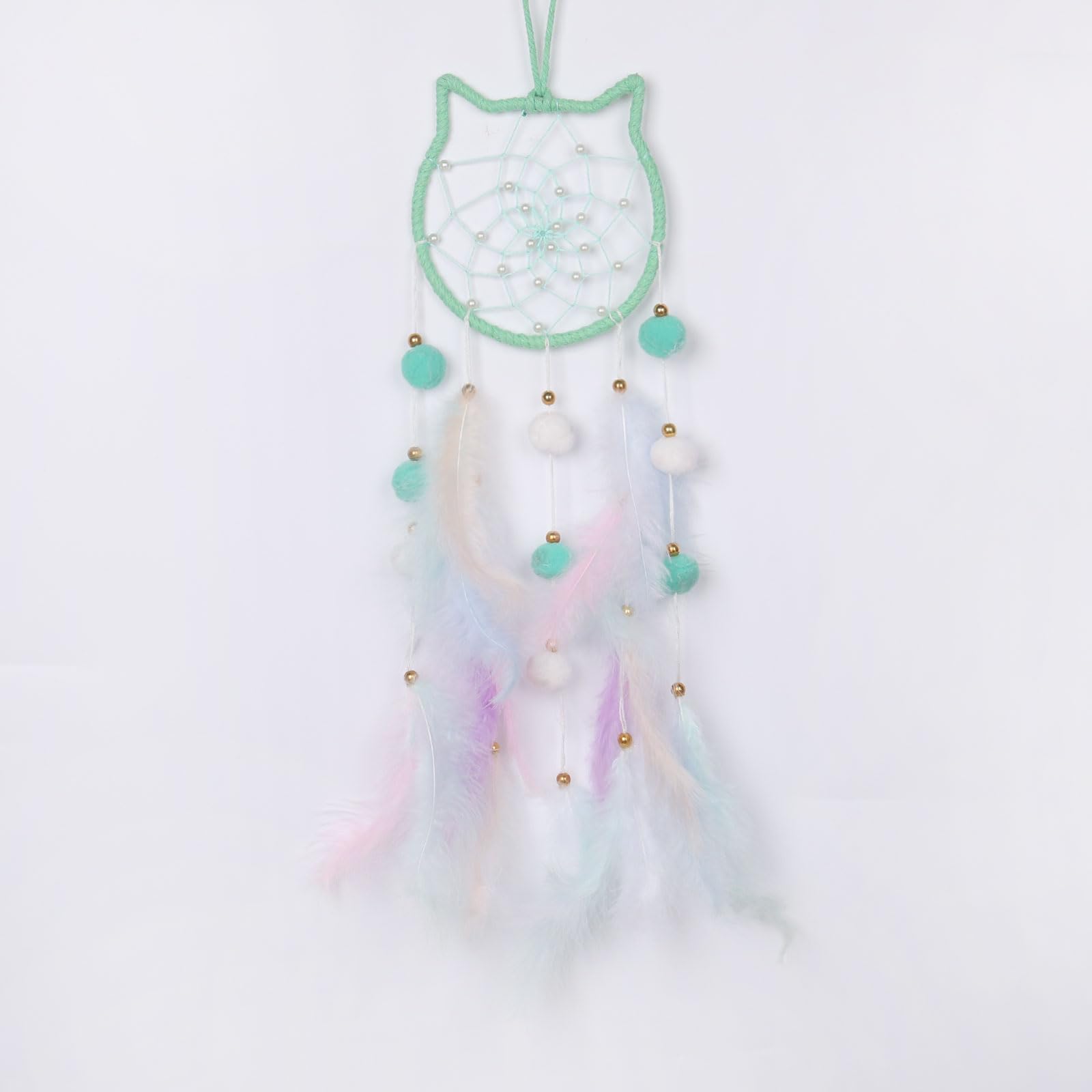Green Cat Dreamcatcher Wall Hanging