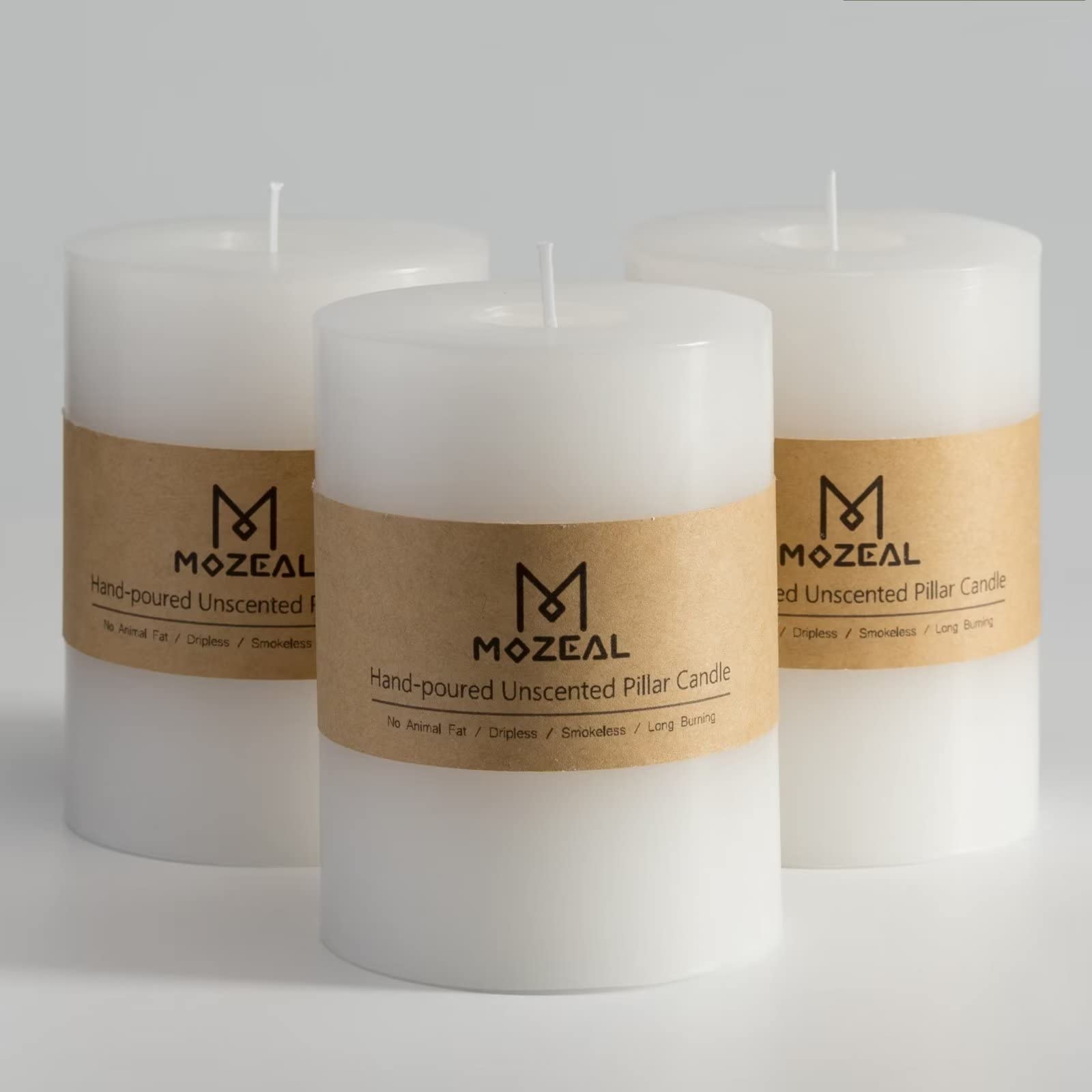 MOZEAL 3x4 Hand-Poured Pillar Candles (3-pack)