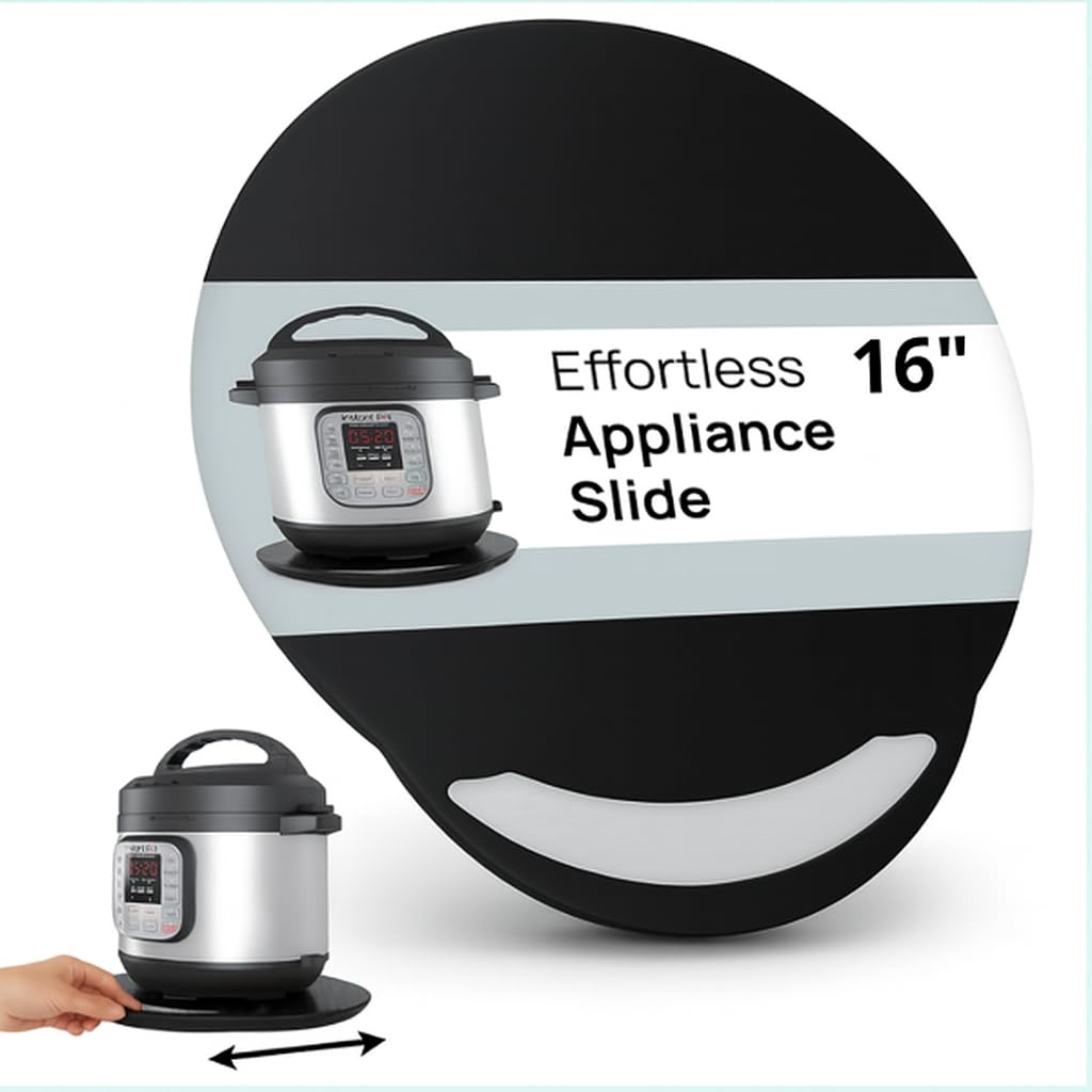 Ibyx Elegant Round Sliding Tray for Your Pressure Cooker, Air Fryer & Heavy Kitchen Appliances - Sturdy, Slides Easily from Under The Cabinet (Black, 16”) 