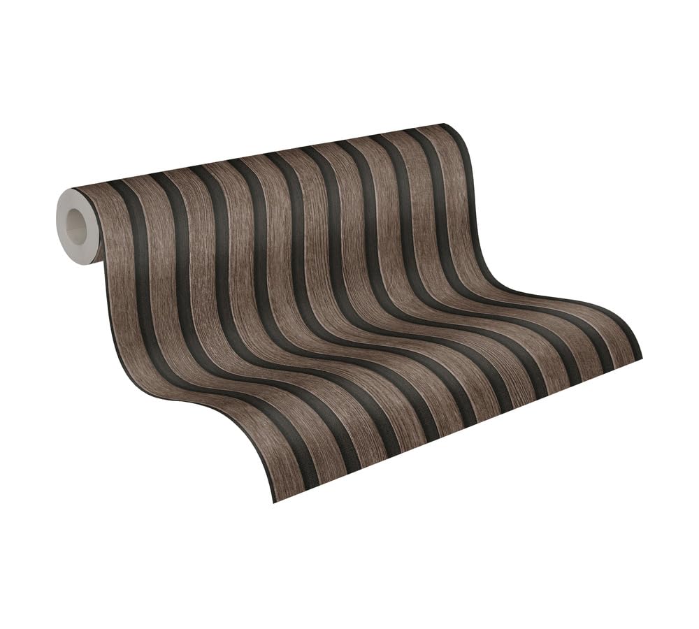 A.S. Création Striped Wood Panels — Non‑Woven Wallpaper (Dark Brown)