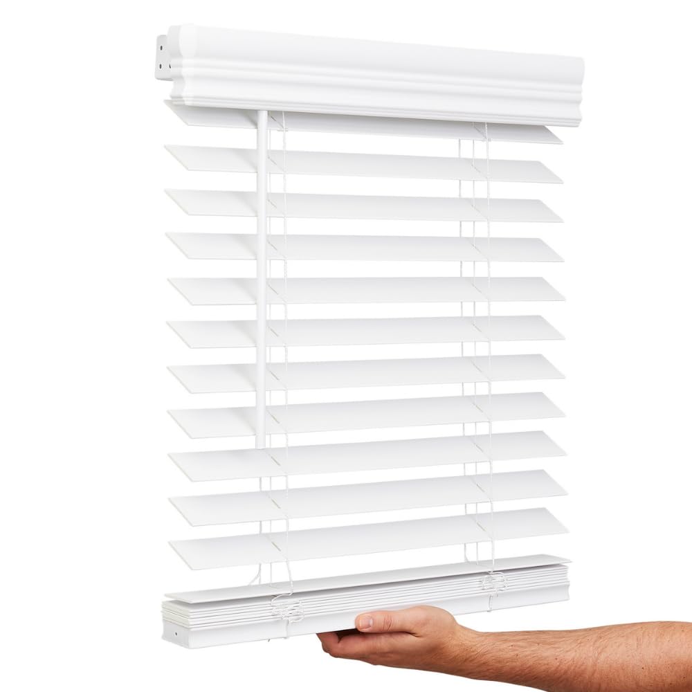 Lotus & Windoware Cordless 2" Faux Wood Blind — 34"W x 60"H, Bright White