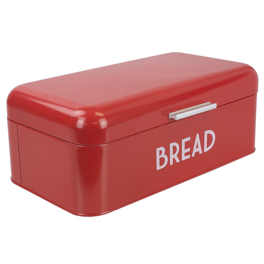 Home Basics Grove Bread Box — Retro Red Metal Bread Bin