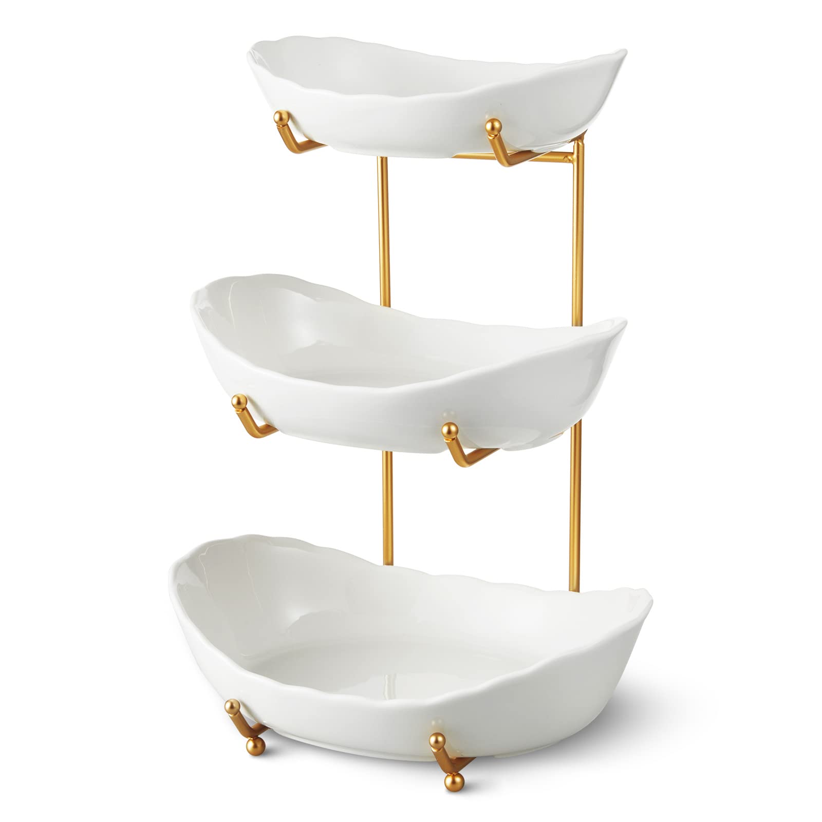 3-Tier Ceramic Fruit Bowl with Metal Stand