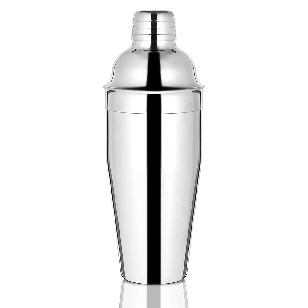 Bar Cocktail Shaker 24 oz — Classic Cobbler with Built-In Strainer (Silver)