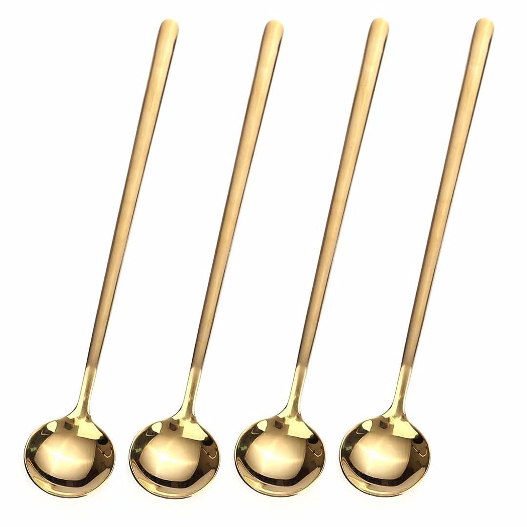 Gold Long-Handle Coffee & Tea Spoons (4-pack)