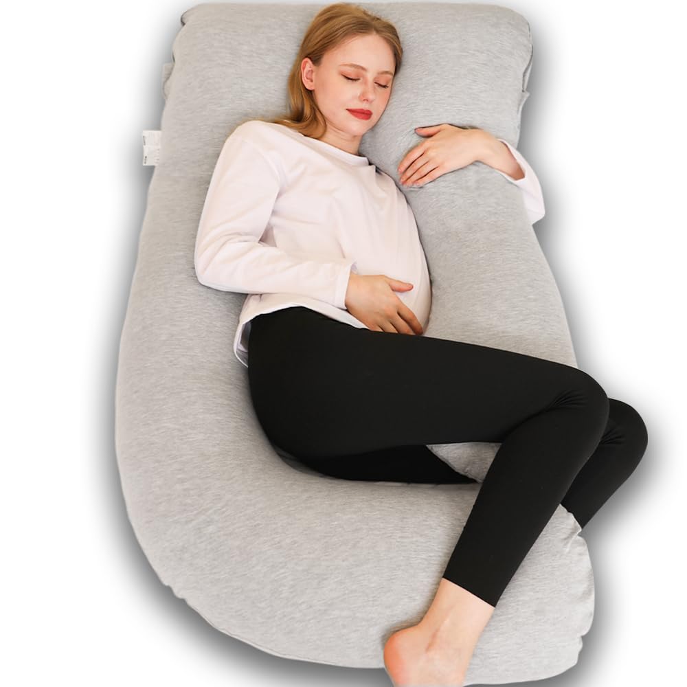 Chilling Home Pregnancy Pillow, J Shape Pregnancy Pillow with Jersey Removable Cover, 58 inch