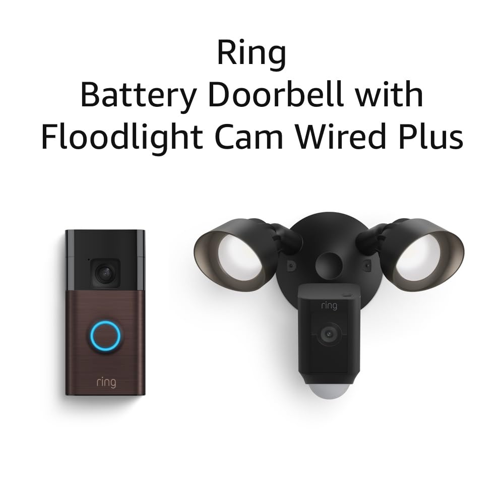 Ring Battery Doorbell with Ring Floodlight Cam Wired Plus (Black) Venetian Bronze with Floodlight Cam Wired Plus (Black) Device Only