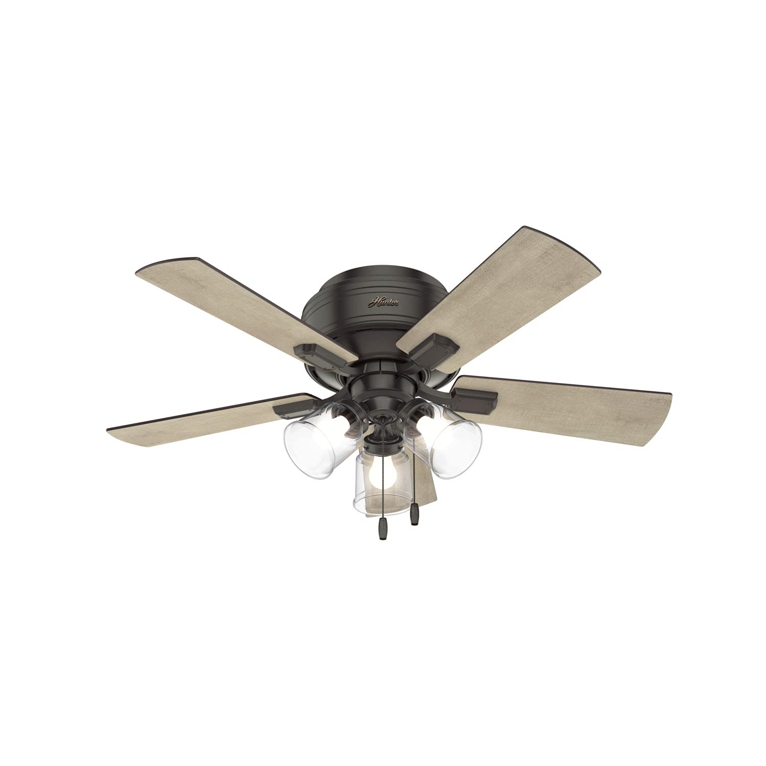 Hunter 42 inch Indoor Ceiling Fan with LED Lights and Pull Chain - Low Profile Mount Ceiling Fan, 5 Blades, For Bedroom, Living Room, or Kitchen, Quiet - Crestfield 52153, Noble Bronze
