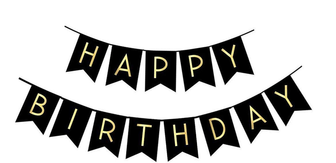 FECEDY Black and Gold Happy Birthday Banner