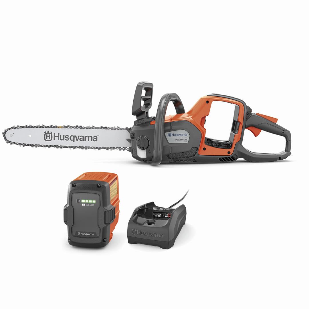 Husqvarna Power Axe 350i Cordless Electric Chainsaw, 18 Inch Chainsaw with Brushless Motor and Quiet Superior Cutting Power, 40V Lithium-Ion 7.5 Ah Battery and Charger Included. 970601202 Battery + Charger Power Axe 350i