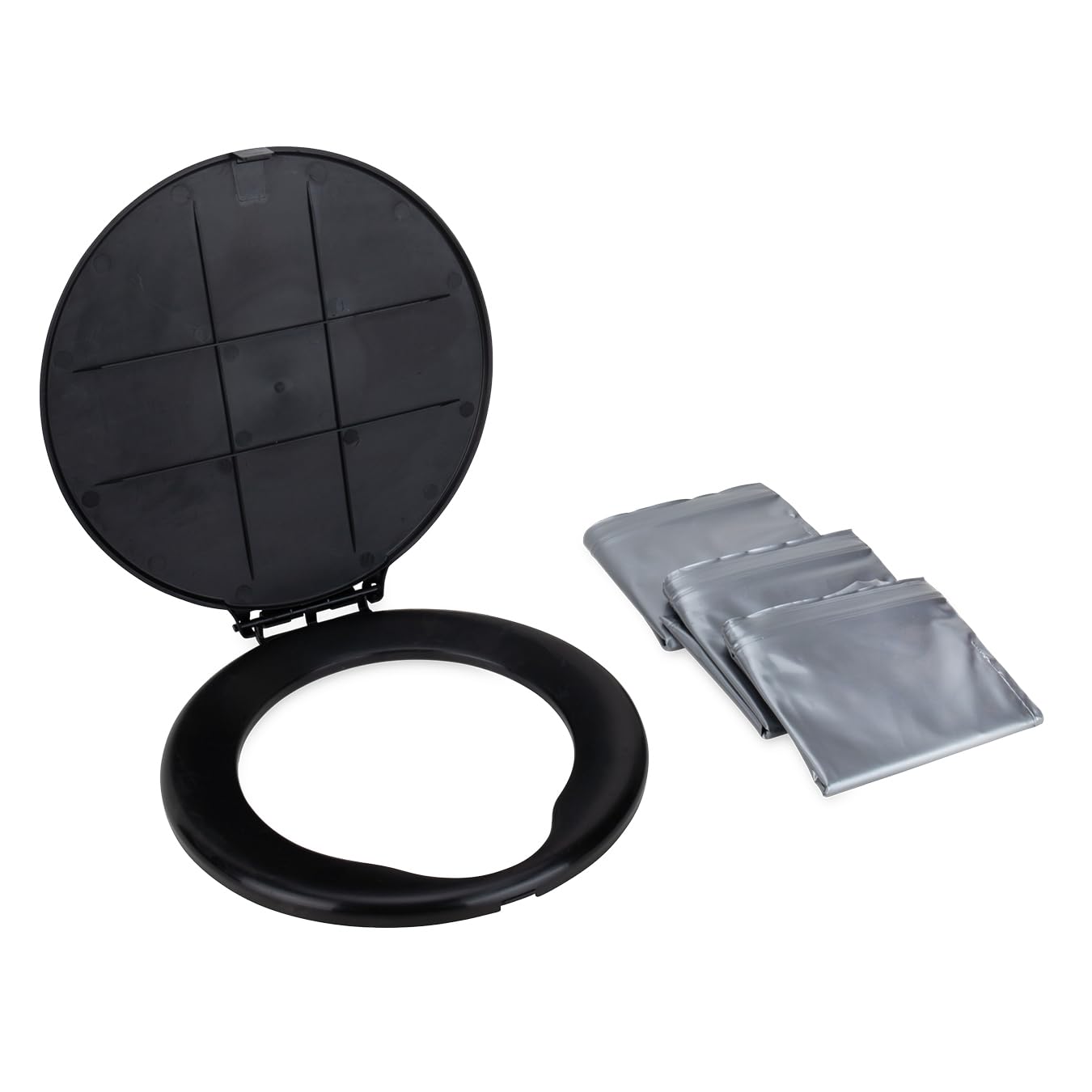 Camco Bucket Toilet Seat with Lid - Converts Standard 5 Gallon Bucket into Portable Toilet for Camping - Convenient Camping Toilet for Hunting & More - Includes 3 RV Toilet Waste Bags (41546) Bucket Toilet Seat w/Lid