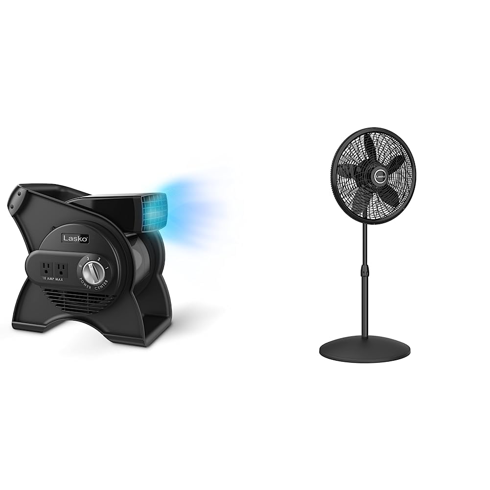 Lasko High Velocity Pivoting Utility Blower Fan and Oscillating Pedestal Fan Bundle Fan + Fan, 1827