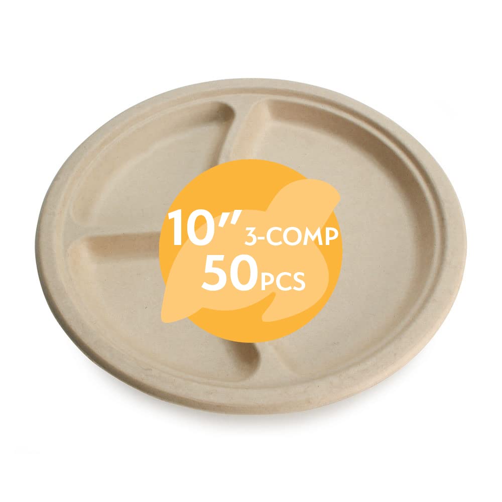 10-inch 3-Compartment Compostable Plates