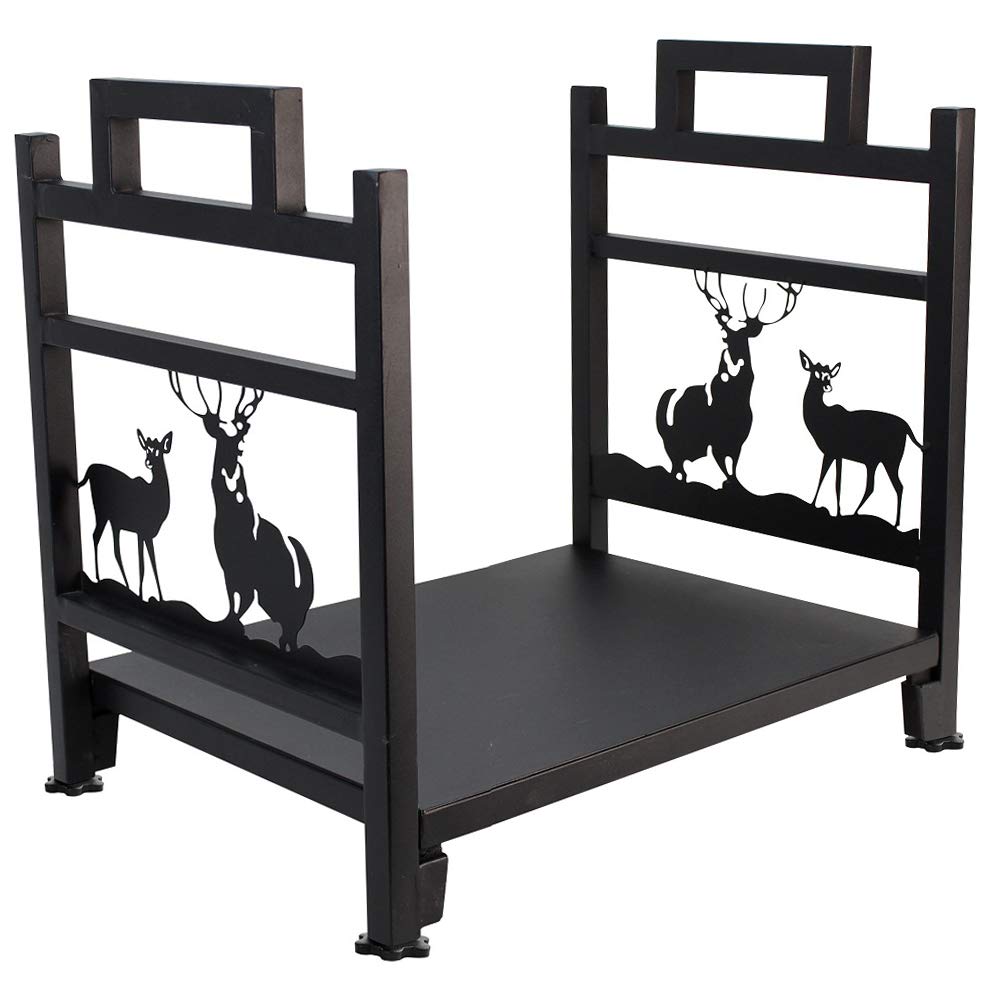 INNO STAGE Firewood Log Rack, Iron Wood Lumber Storage Holder for Fireplace, Heavy Duty Log Storage Bin for Firepit Stove Accessories Indoor - Perfect Construction - No Any Screw to Install Medium Elk