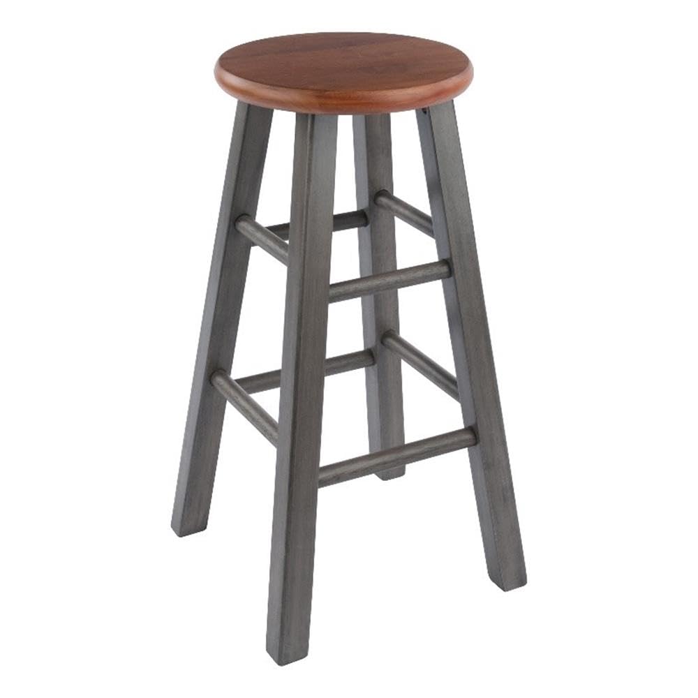 Winsome Ivy Square Leg Counter Stool, 24" — Rustic Gray / Teak