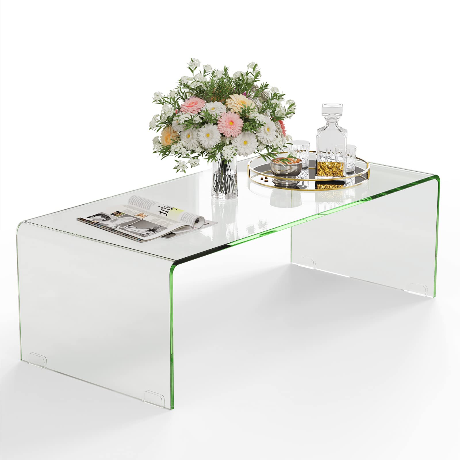 Tangkula U-Shaped Tempered Glass Coffee Table