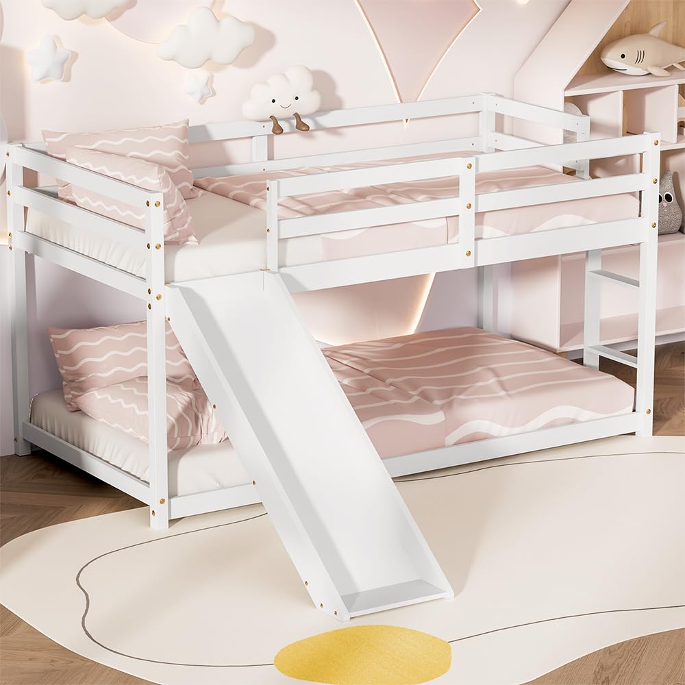 OLEAD Low Loft Twin Bed with Slide