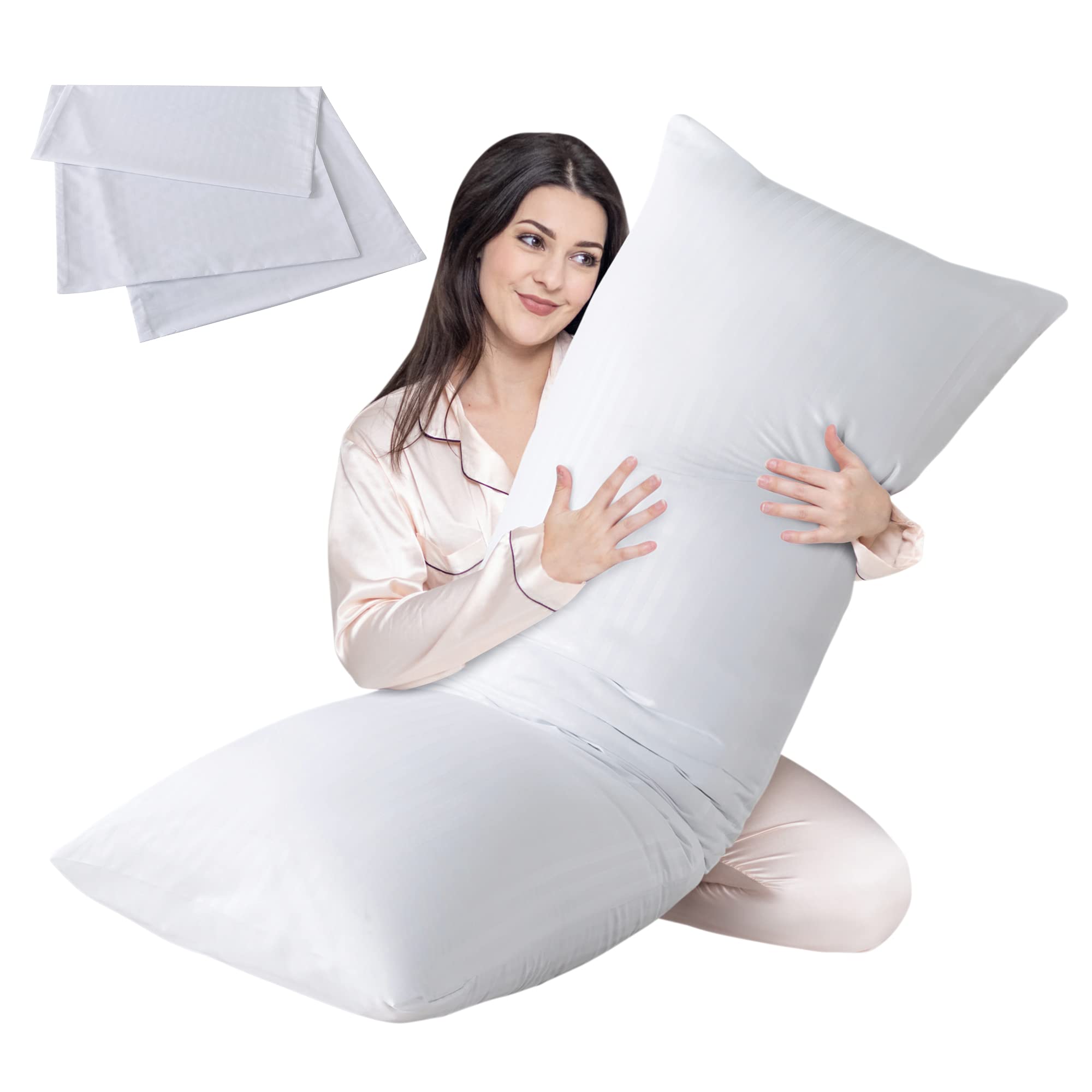 Cosybay Full Body Pillow Insert with White Cover - 20x54 Inch, White Stripe