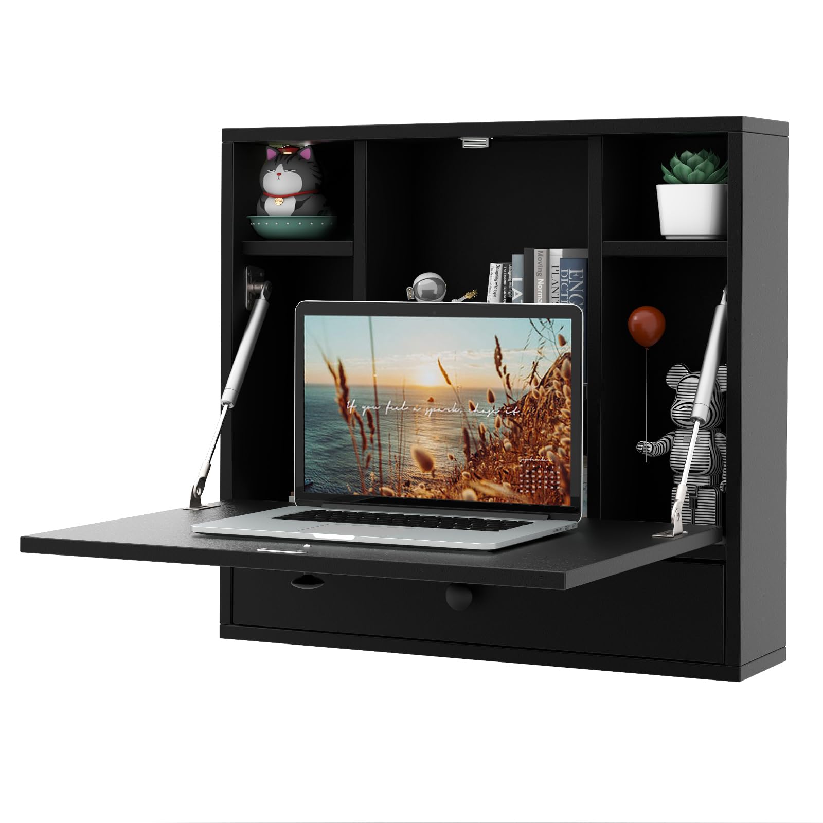 Tangkula Wall Mounted Fold-Down Desk with Drawer