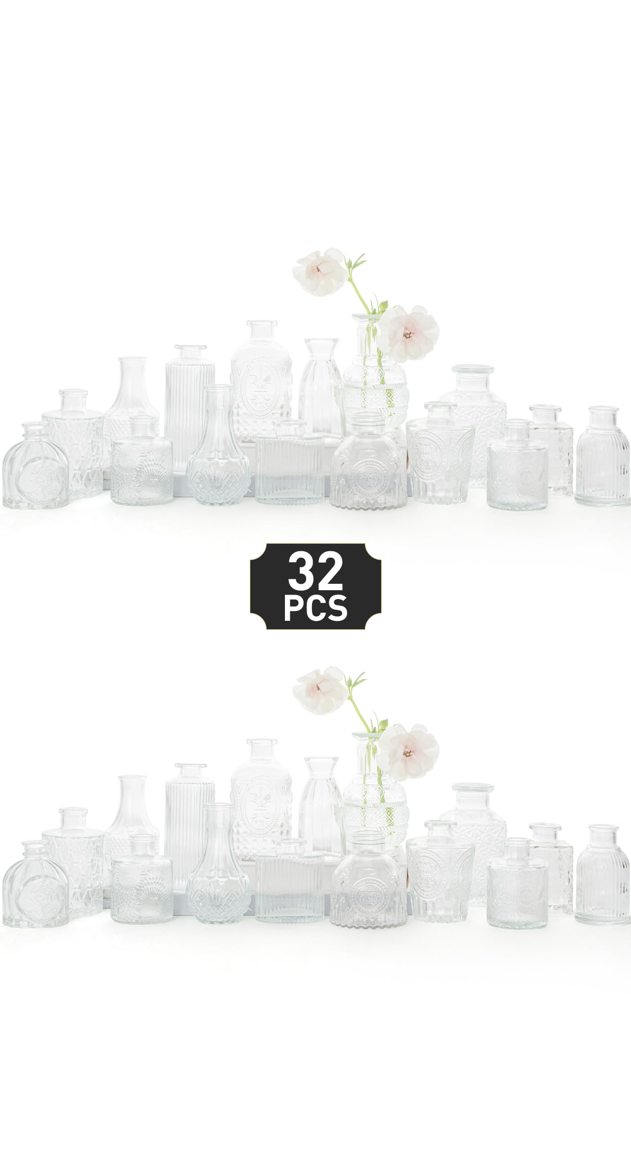 Clear Glass Bud Vases — 32 Pack