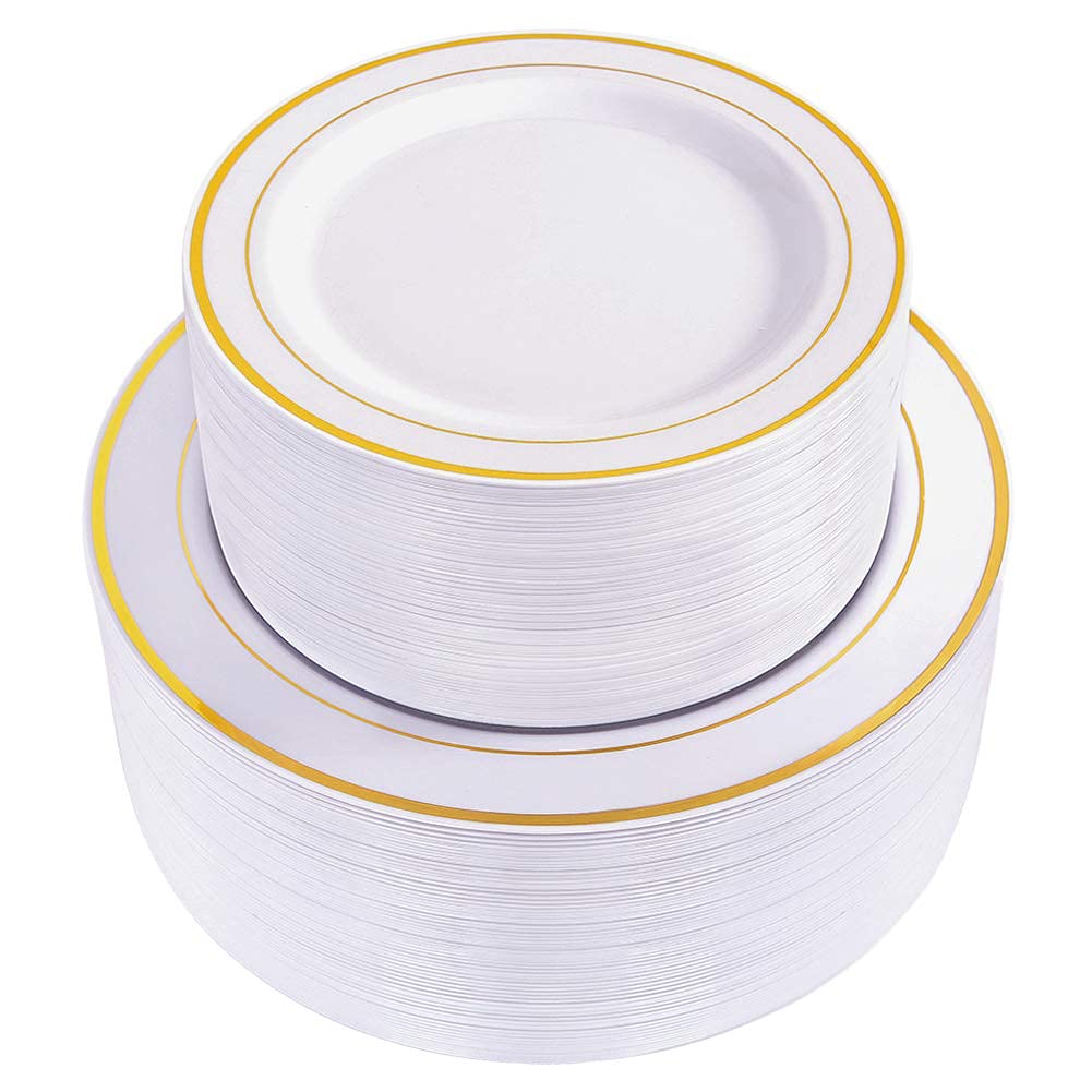 WDF White Plates with Gold Rim