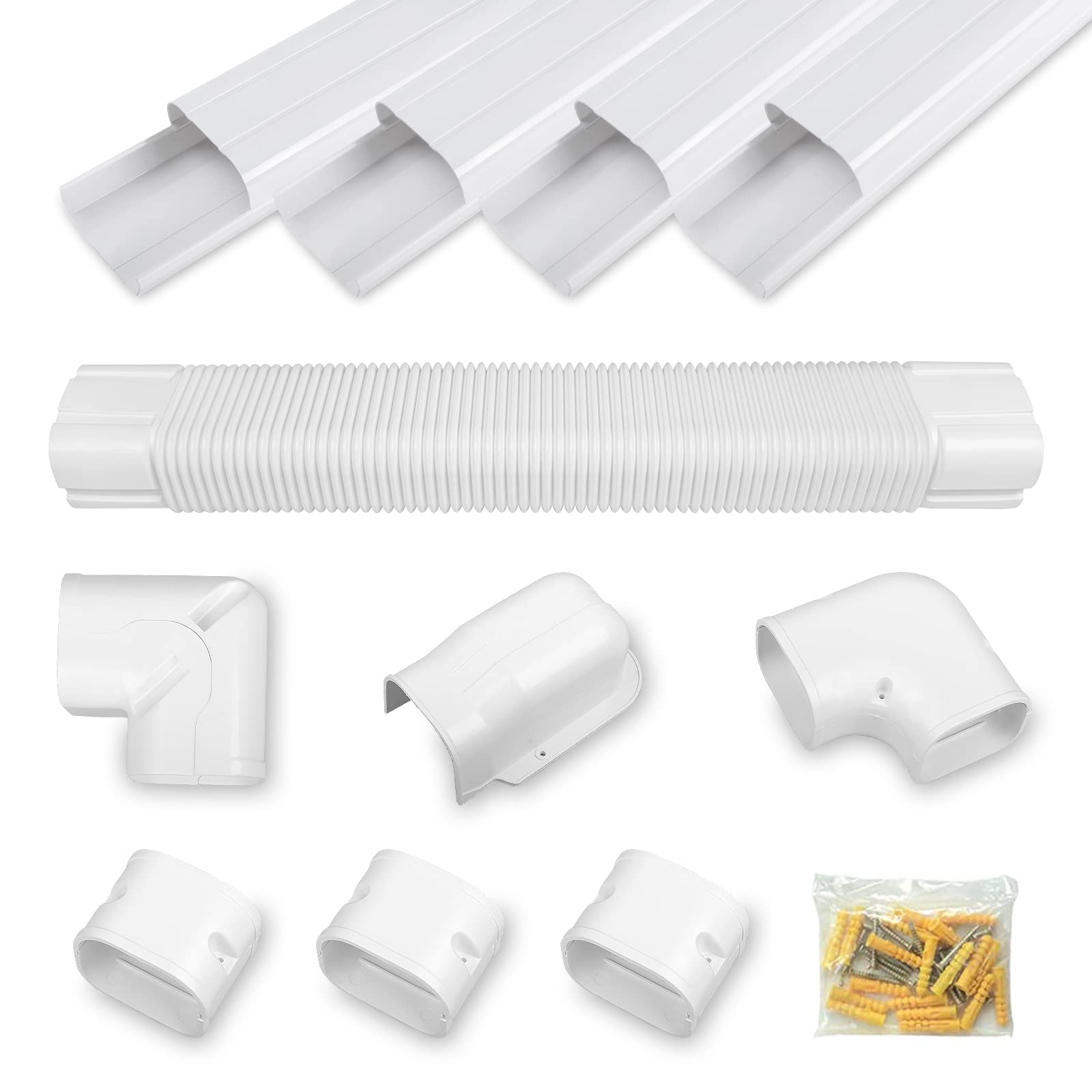 5" 17Ft PVC Decorative Line Set Cover Kit for Ductless Mini Split Air Conditioners