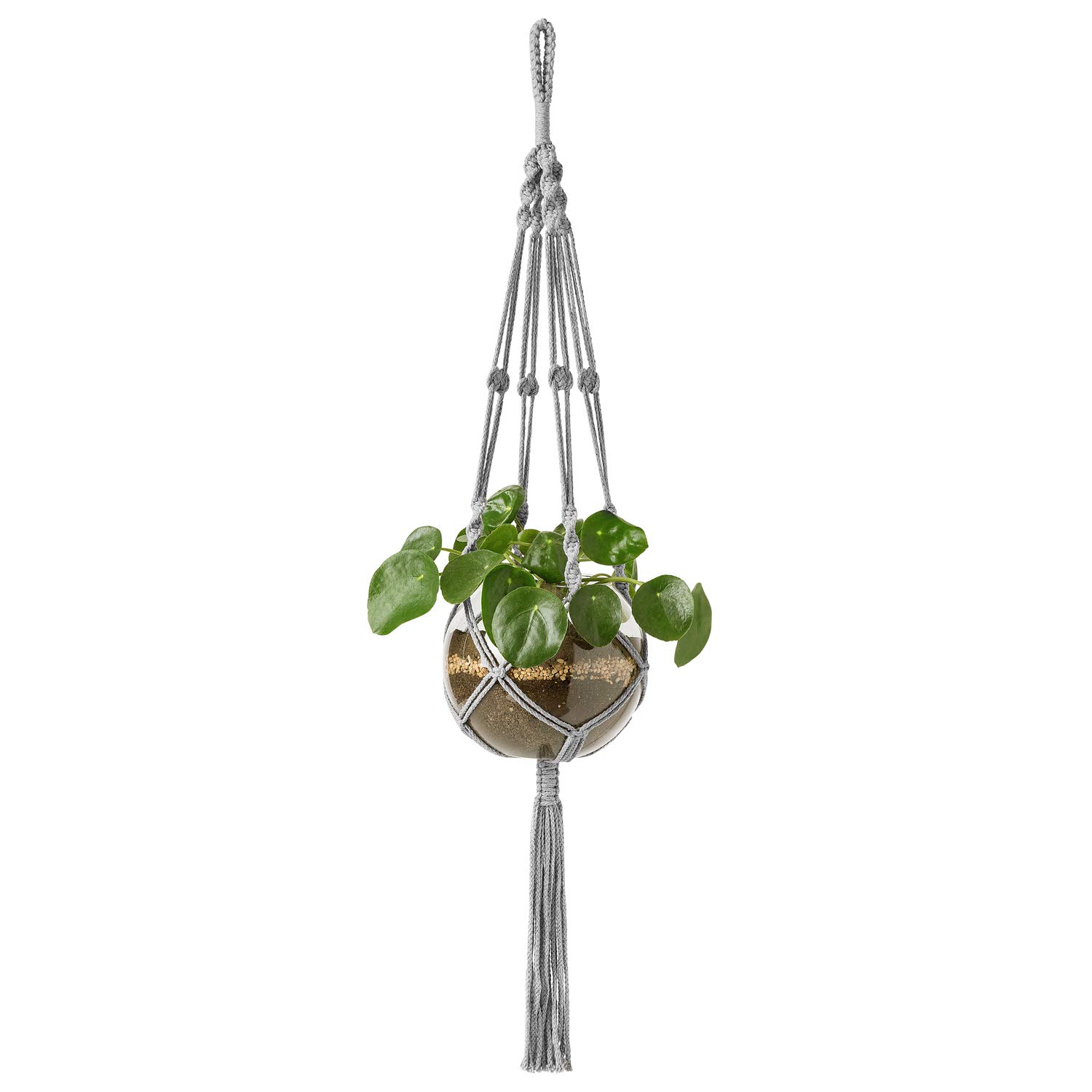 Mkono Macrame Plant Hanger — 41" Grey Cotton Rope, 4 Legs (Pots Not Included)