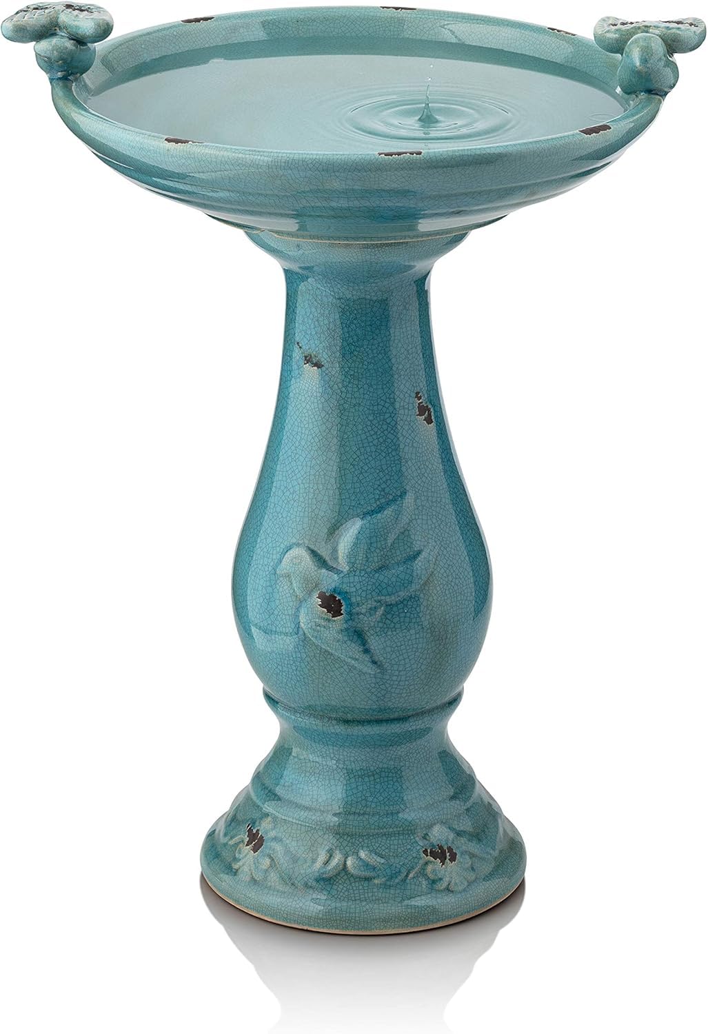 Alpine Corporation Turquoise Ceramic Pedestal Birdbath