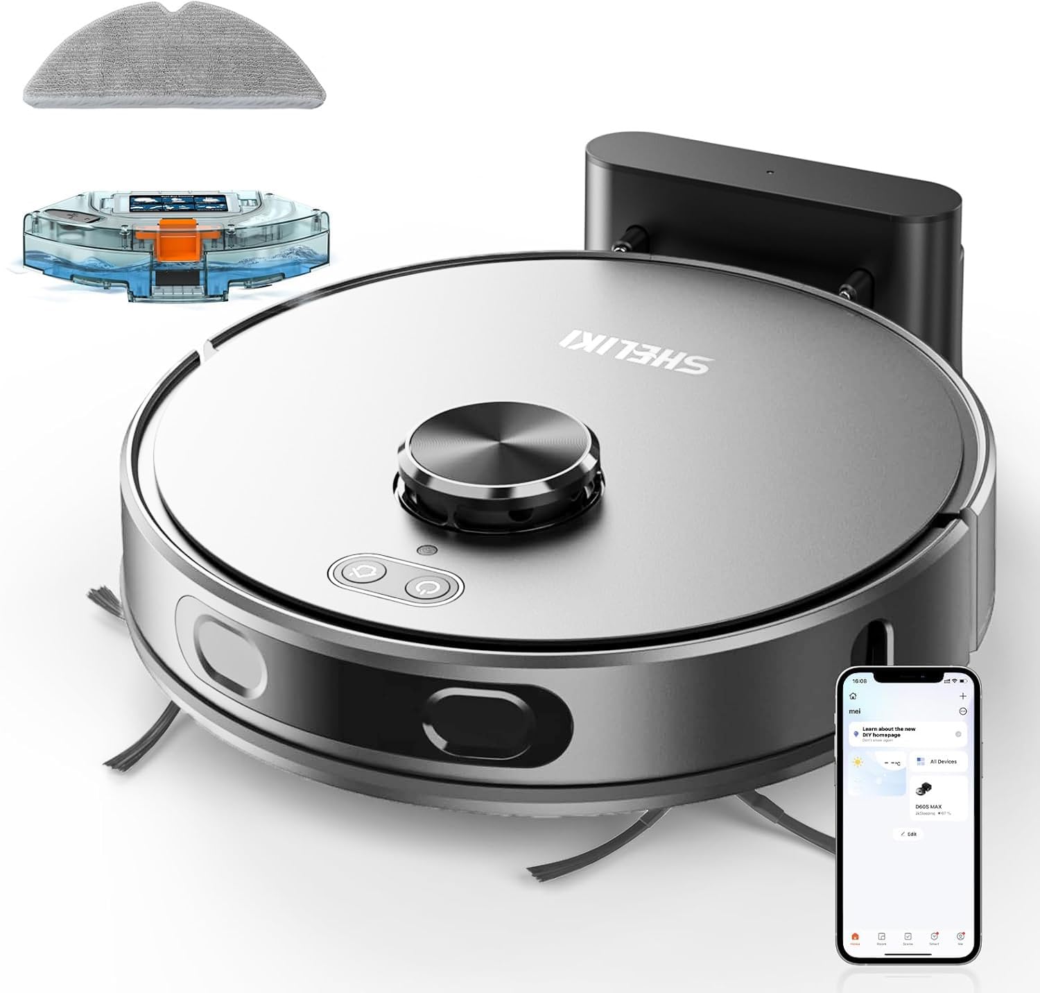 Robot Vacuum and Mop, Mapping Robotic Vacuums Cleaner with LiDAR Navigation Smart & Strong Suction, WiFi/App/Alexa/Voice Control, Obstacle Avoidance, for Home, Wood/Hard Floors, Pet Hair -Gray