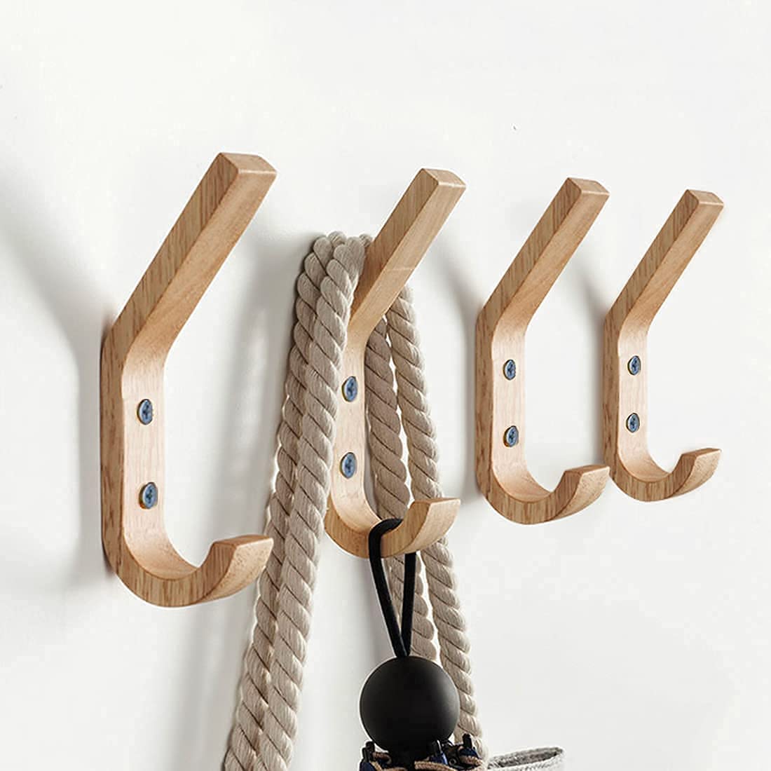 Natural Oak Wooden Wall Hooks (4-Pack)