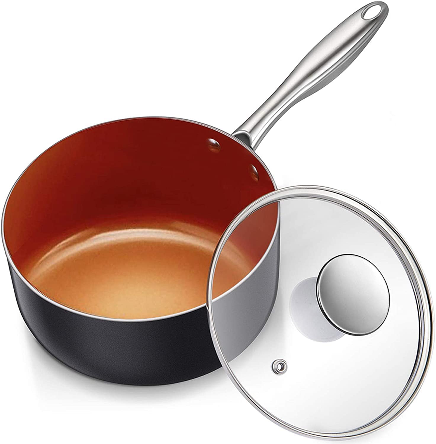 MICHELANGELO 3 Qt Ultra Nonstick Sauce Pan with Lid — Ceramic Copper Finish