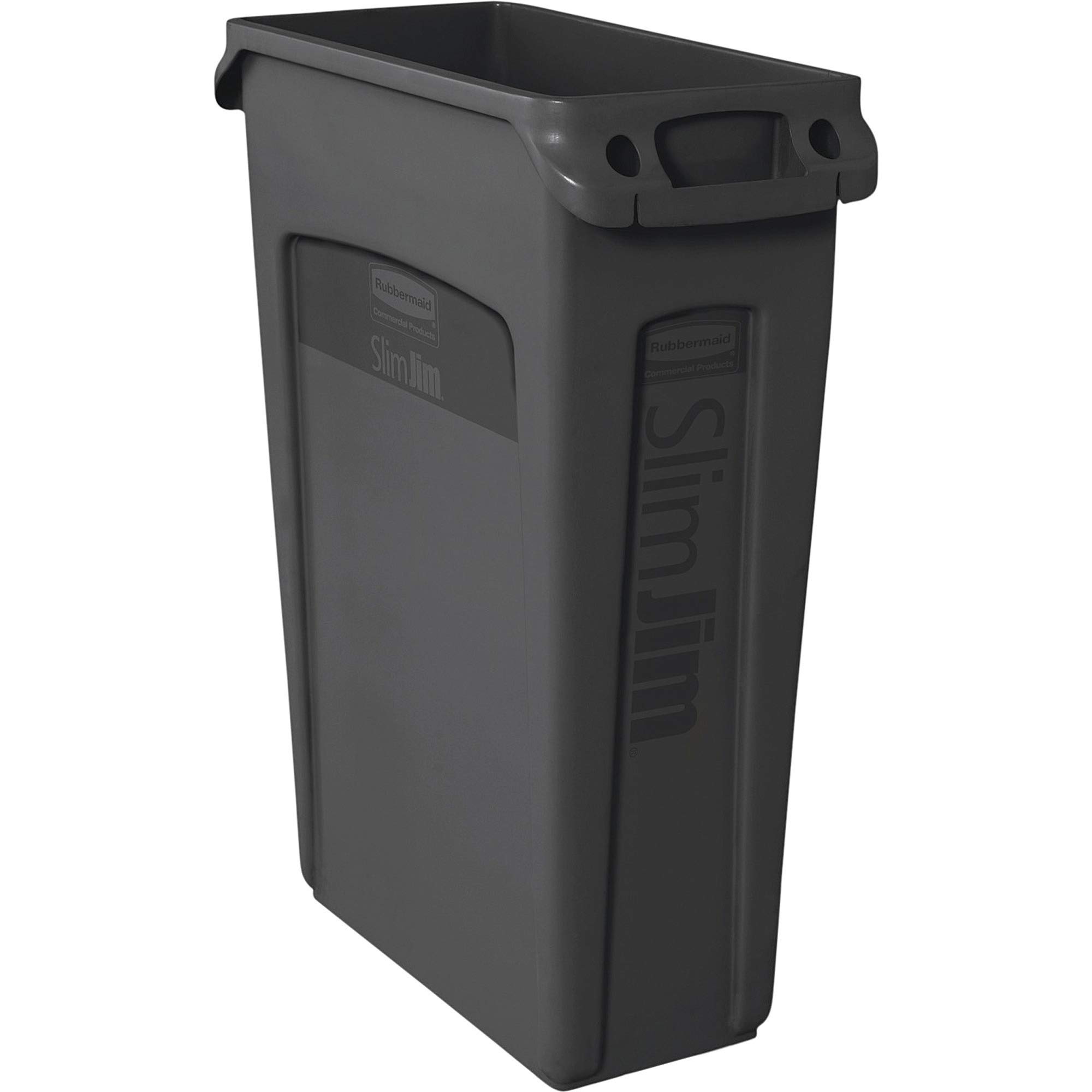 Rubbermaid Commercial Slim Jim Plastic Rectangular Trash Can With Venting Channels — 23 Gal, Pack of 4