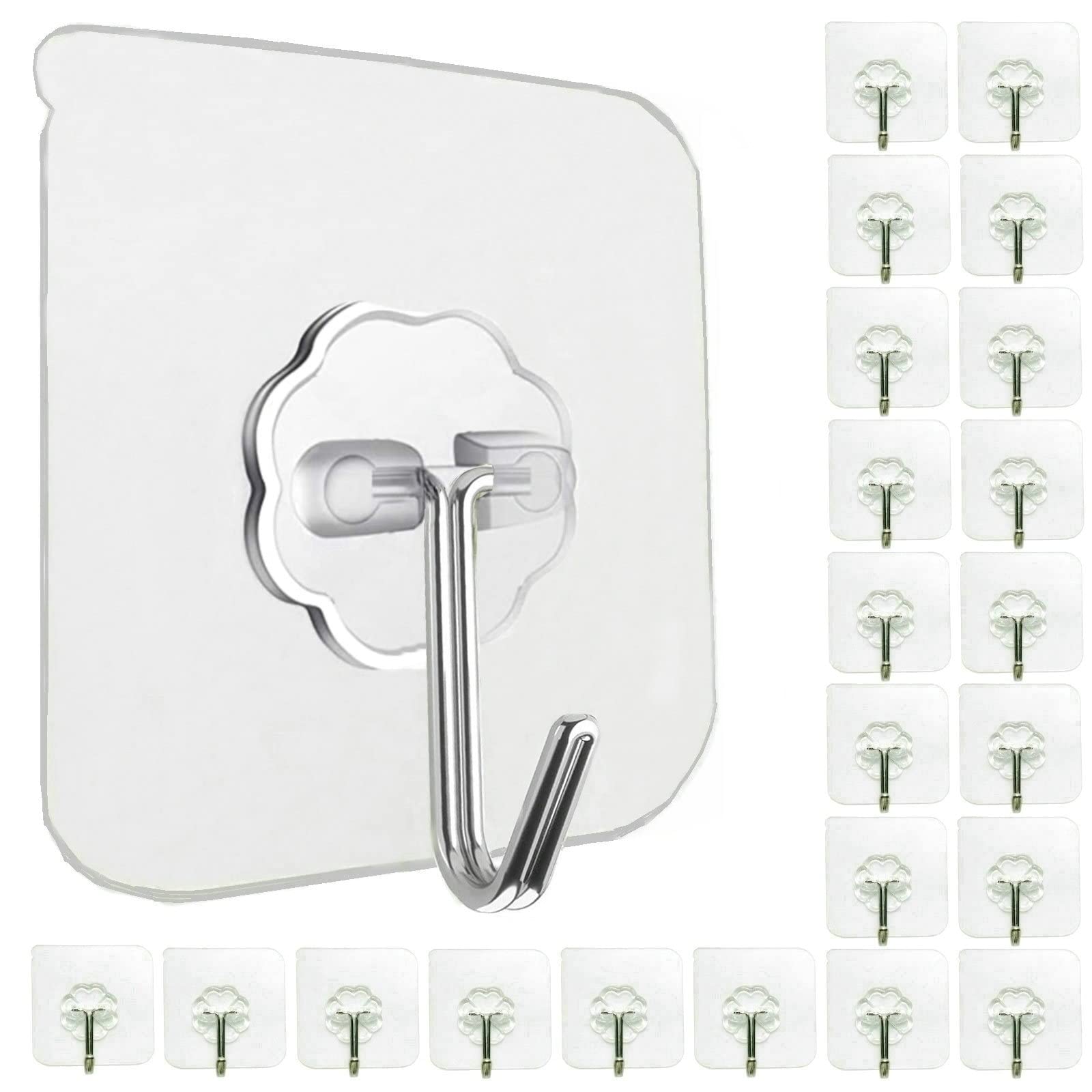 Transparent Heavy-Duty Adhesive Hooks (24-Pack)