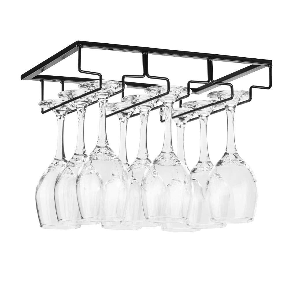 Under-Cabinet 3-Row Wine Glass Rack (Black)