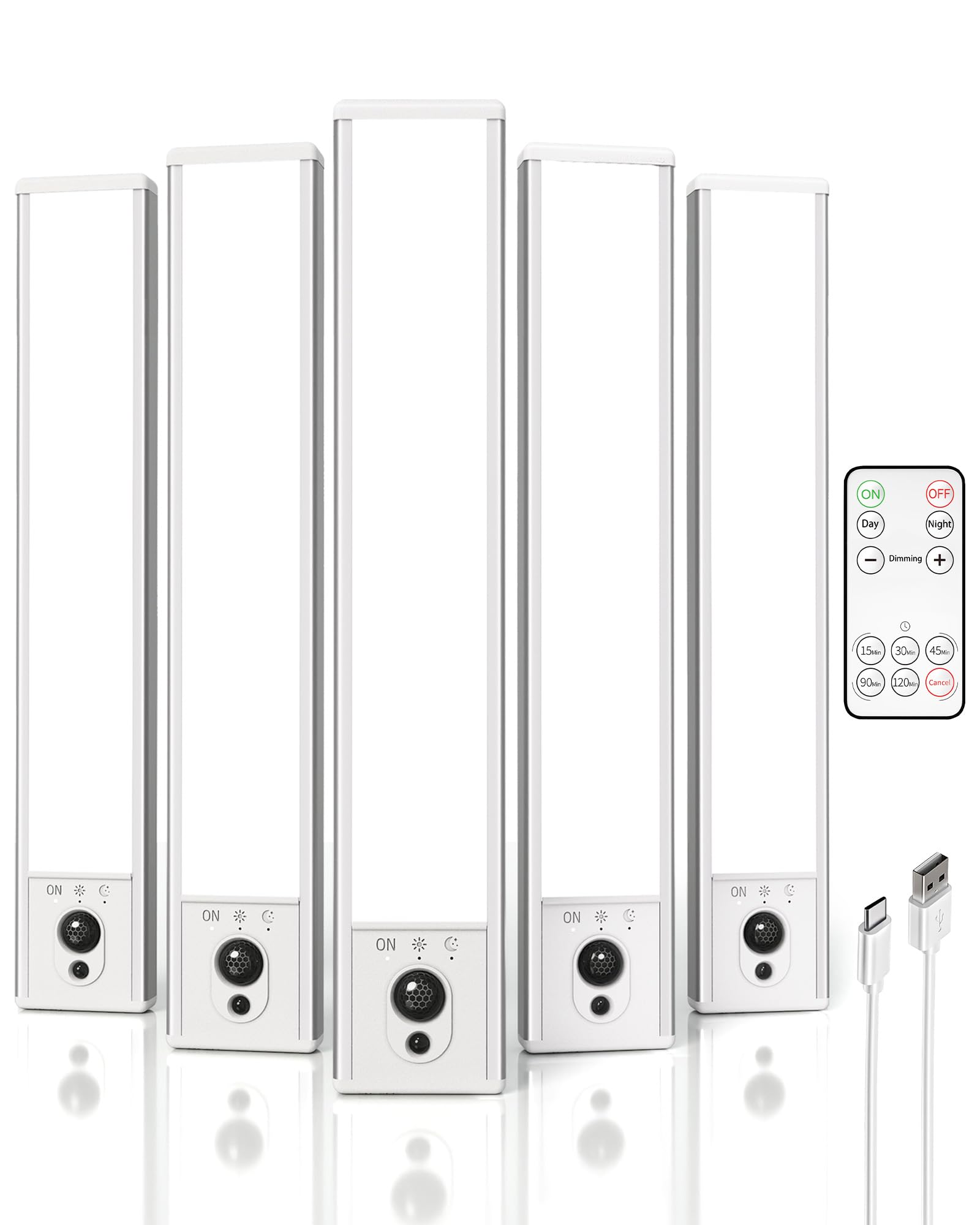 EZVALO 5‑Pack Under Cabinet Lighting, 2400mAh Motion Sensor, Remote, Magnetic (9in)