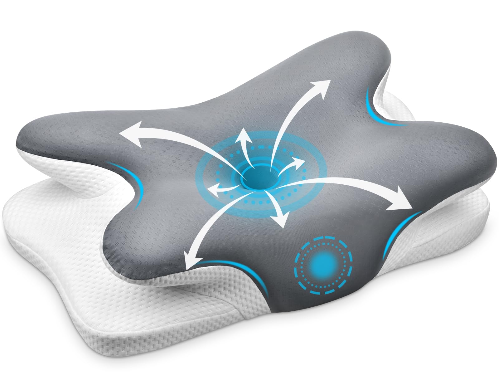 Cervical Neck Pillow, Ergonomic Memory Foam Pillows for Neck Pain Relief with Breathable Pillowcase, Adjustable Contour Neck Support (Gray)