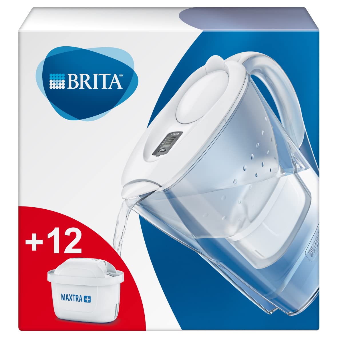 BRITA Marella Fridge Water Filter jug, 2.4 L - White (Annual Pack with 12 MAXTRA+ Cartridges)