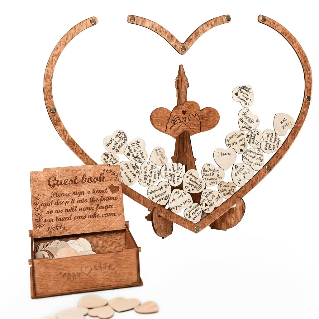 RIZONE Rustic Heart Frame Guest Book