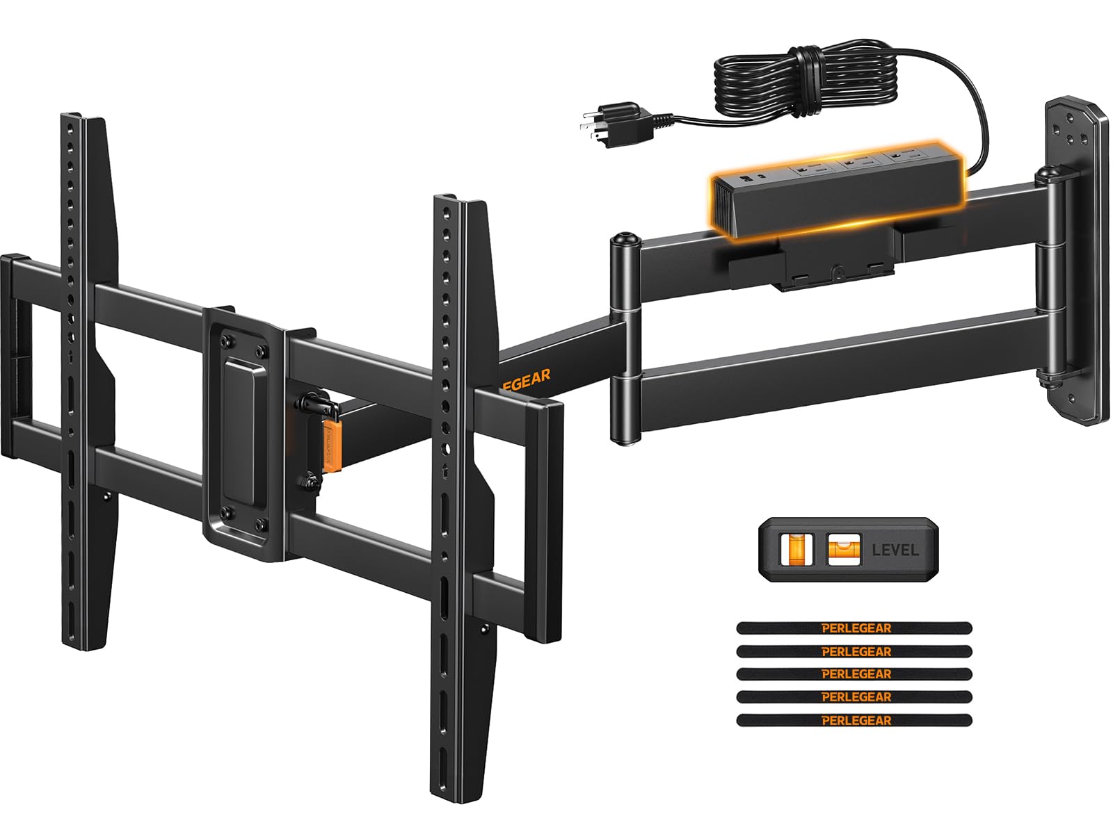Perlegear Long Arm — 37"–75" Full Motion, 31.5" Extension, Built-in Surge Power