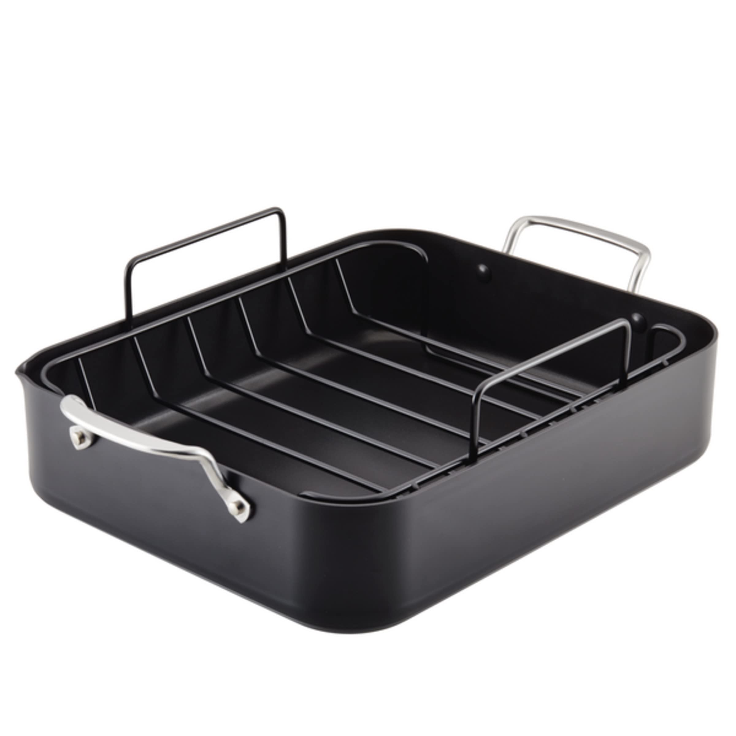 KitchenAid Hard Anodized Roasting Pan/Roaster with Removable Rack, 13 Inch x 15.75 Inch - Matte Black Roaster (13" x 15.75")