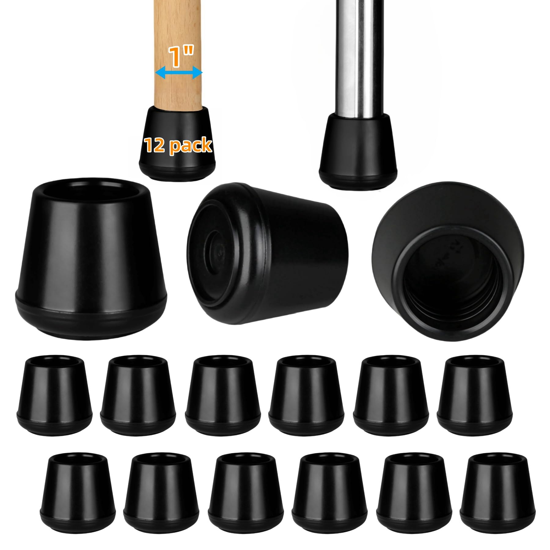 1-inch Rubber Chair Leg Caps (12-Pack)