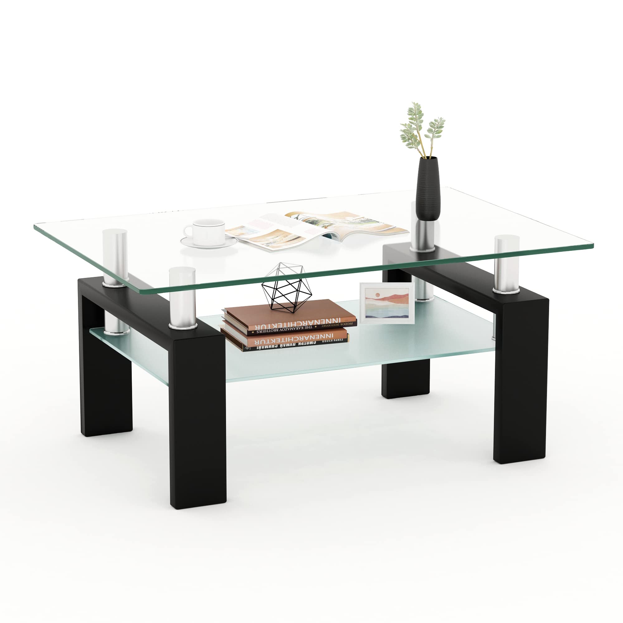 39.4" Rectangle Tempered Glass Coffee Table