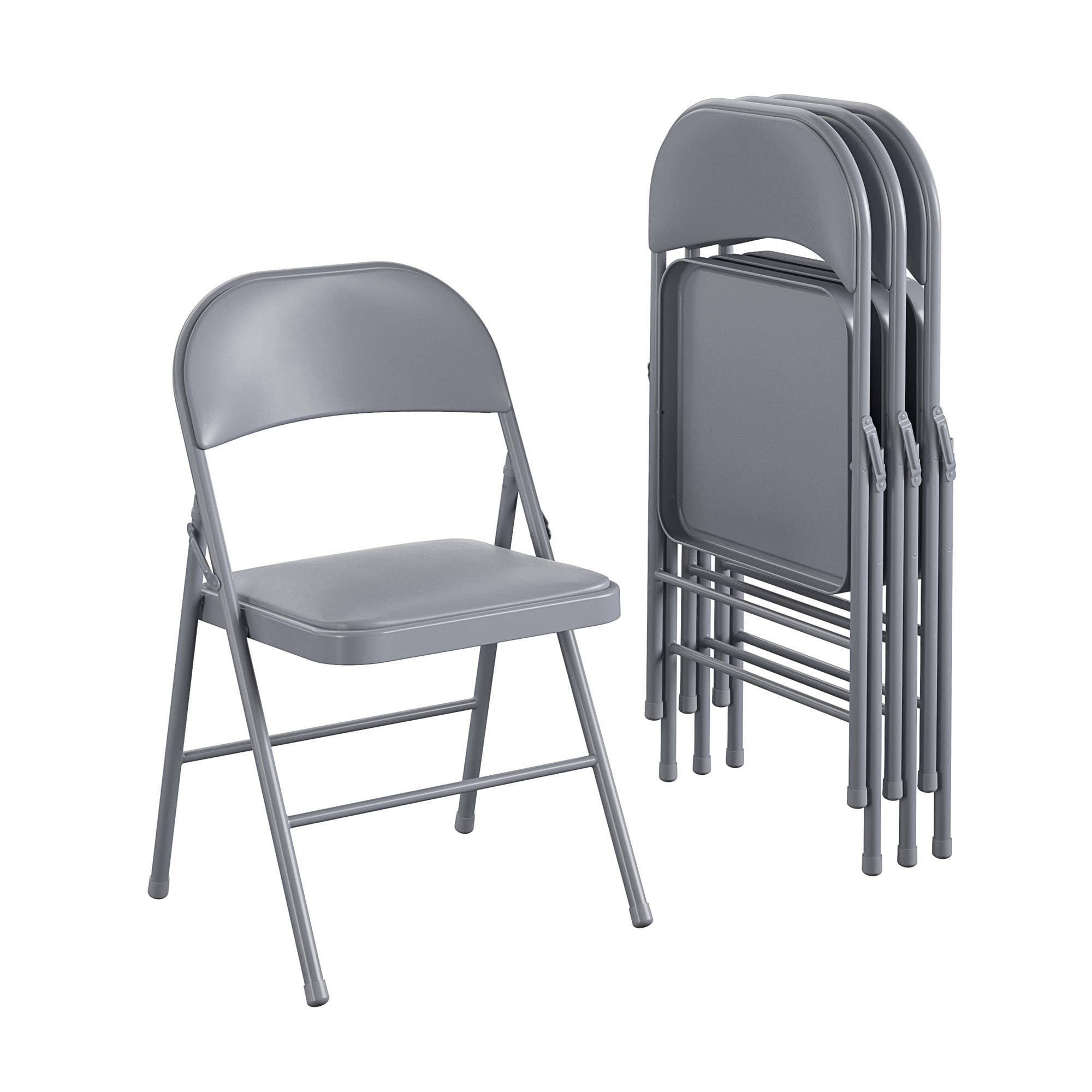 COSCO Premium Vinyl Padded Metal Folding Chair, Double Braced (4-Pack)