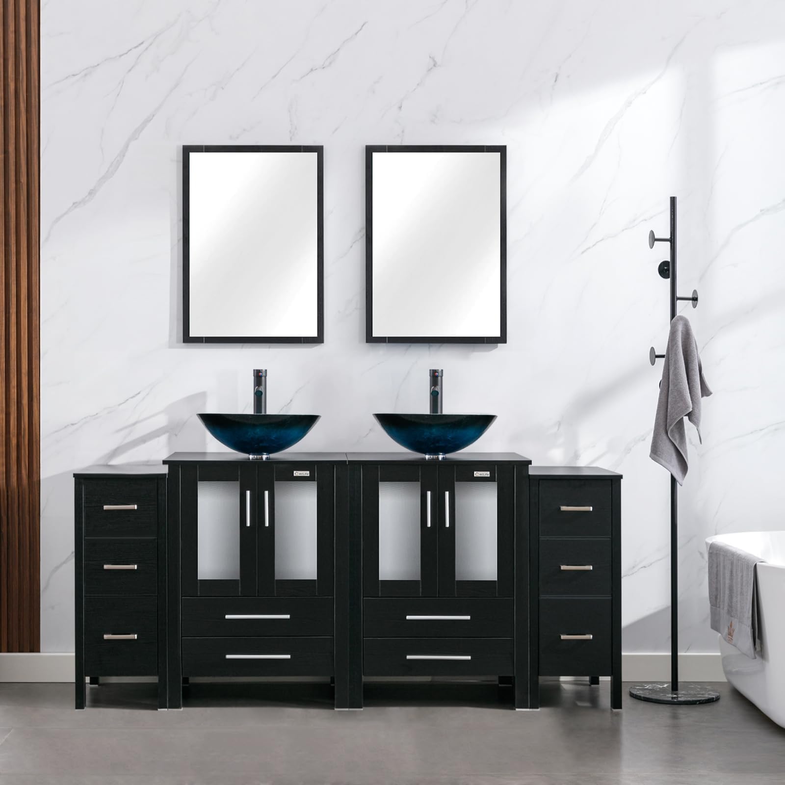 eclife 72in Modern Vanity with Glass Vessel Sink