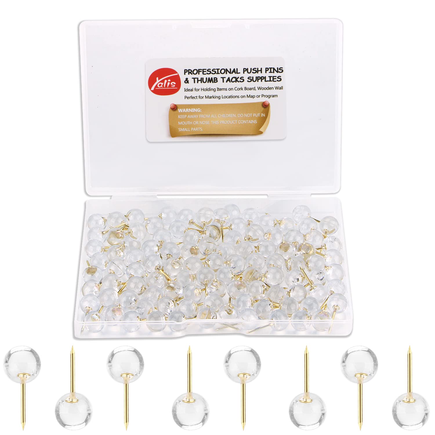 Yalis Gold Push Pins (Gold Point, 100-Pack)