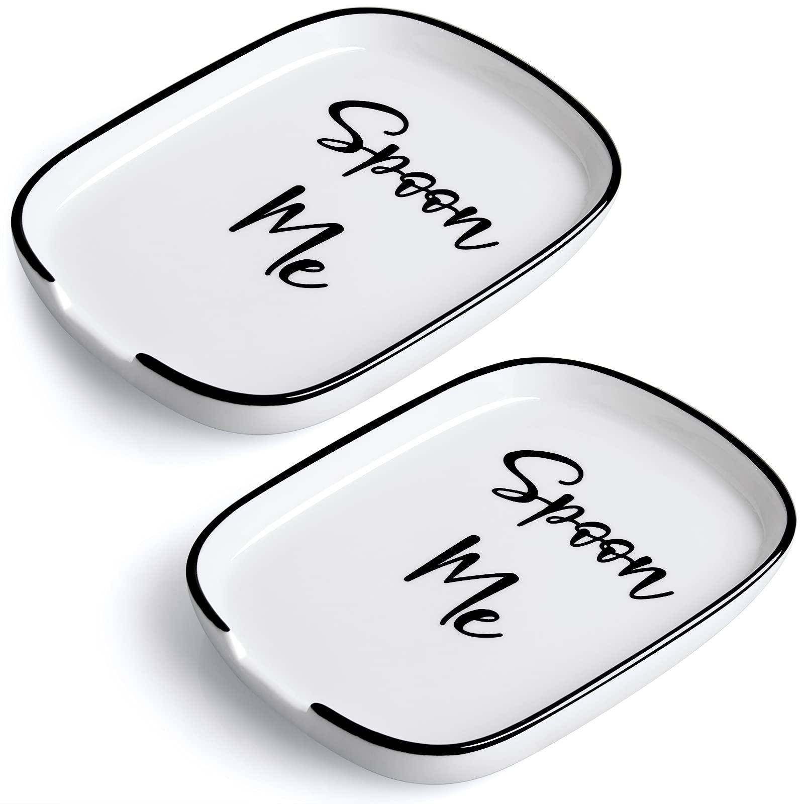 Ceramic Spoon Rest for Stove Top, Large Spoon Holder for Kitchen Counter, Heat-Resistant Cooking Utensil Rest, Set of 2 (White)