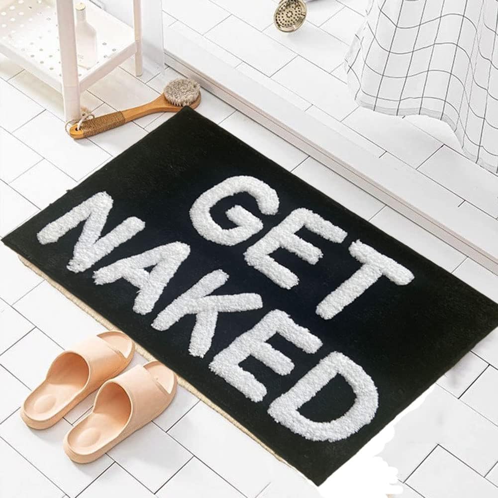 Zeeinx Get Naked Bath Mat Cute Bathroom Rugs Non Slip Microfiber Bath Rugs Funny Bathroom Decor Machine Washable Black Bath mat for Tub and Shower,16”x24” 1'4" x 2' (Rectangular) Black&white
