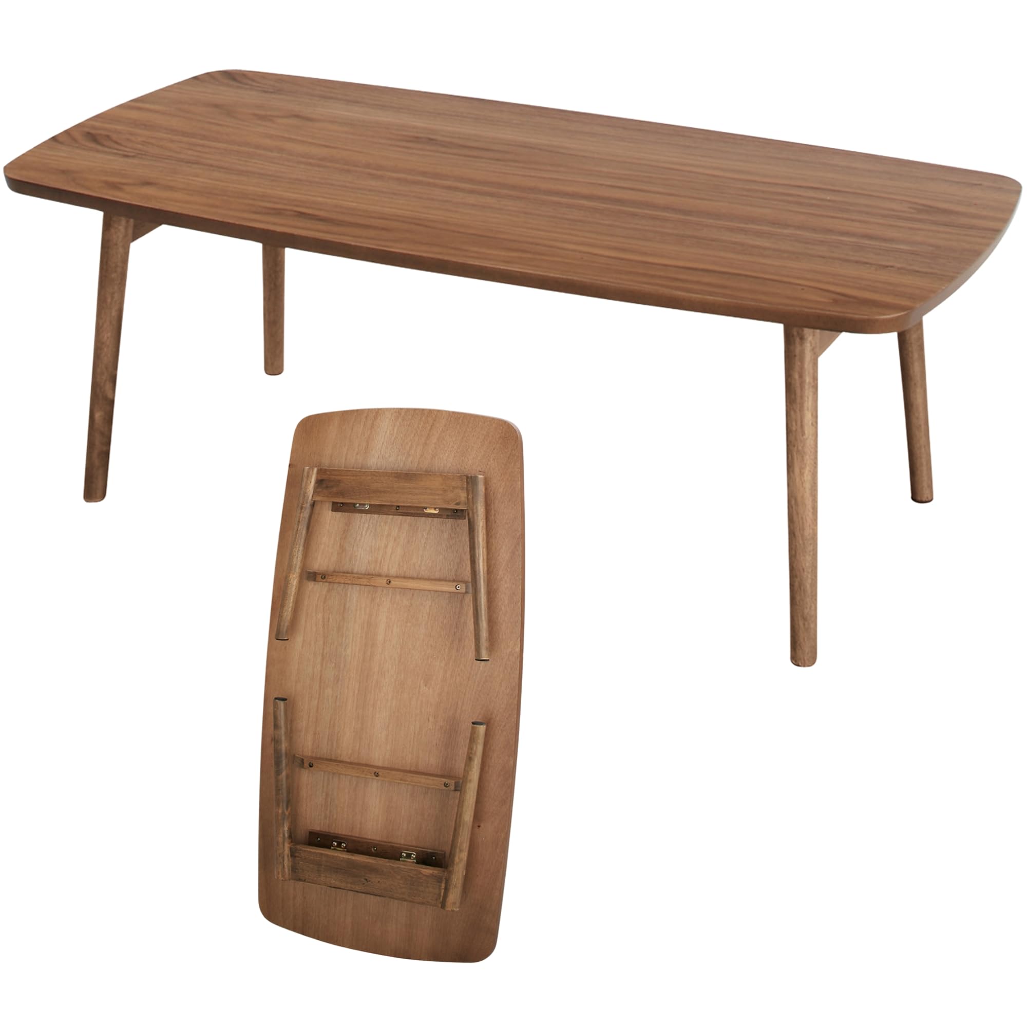 AZUMAYA Folding Legs Table W41.3 x D20.5 x H14.0 Inches Natural Walnut and Rubber Wood Material Home and Living Coffee Table Walnut Wood Color TAC-229WAL